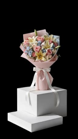 Bouquet de lys et roses roses (photo de démonstration)